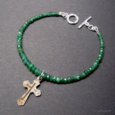 画像8: ブレスレット エメラルドと十字架